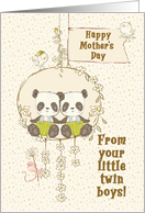 Happy Mother’s Day From Twin Boys Panda Bears on a Swing card