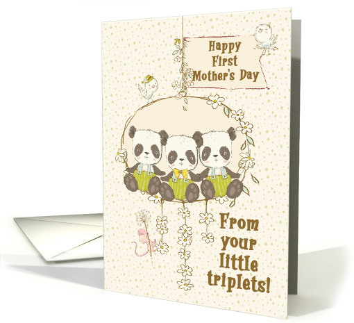 Happy First Mother's Day From Triplet Boys Panda Bears on a Swing card