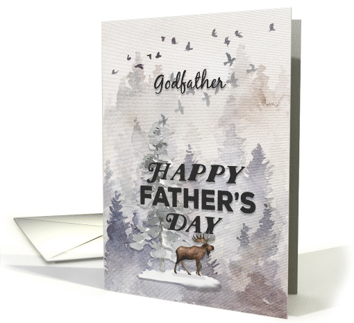 Happy Father's Day to Godfather Woodland Scene with Moose card