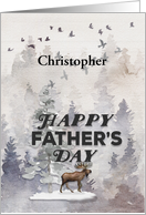 Happy Father’s Day Custom Name Moose and Trees Woodland Scene card