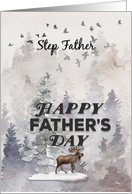 Happy Father’s Day to Step Father Moose and Trees Woodland Scene card