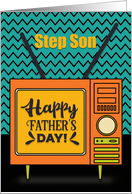 Happy Father’s Day to Step Son Retro TV Word Art card