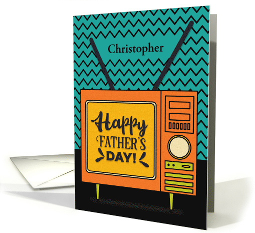 Happy Father's Day Custom Name Retro TV Word Art card (1570418)