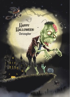 Happy Halloween Custom Name Creepy Scene with Monster on a Cliff