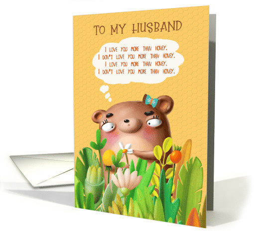 Happy Valentine's Day to Husband Funny Bear in Flowers card (1571314)