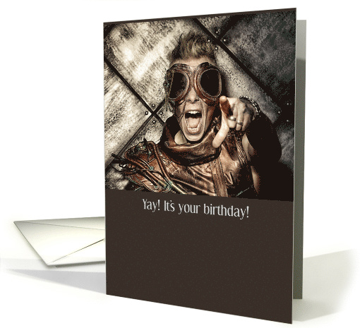 Happy Birthday Steampunk Man Pointing Finger card (1571402)