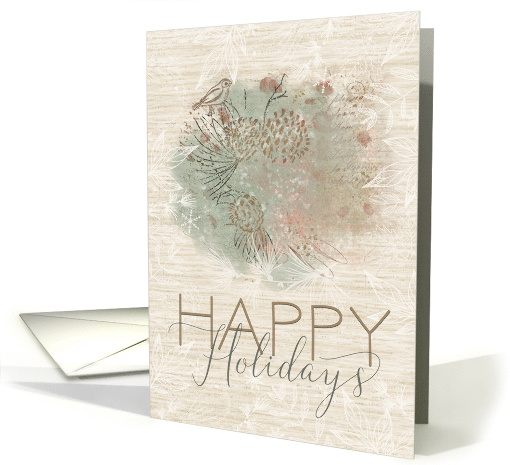 Happy Holidays Pretty Painterly Pine Tree with Bird card (1571828)