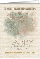 Happy Holidays to Treasured Clients Business Custom Name Pine Tree card
