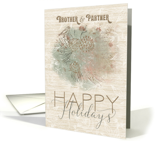 Happy Holidays to Brother and Partner Pine Tree with Bird card