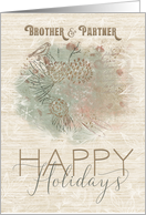 Happy Holidays to Brother and Partner Pine Tree with Bird card