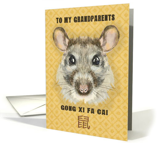 Happy Chinese New Year of the Rat to Grandparents Painterly Rat card