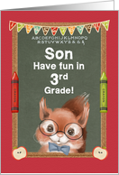 Back to School for Son Entering 3rd Grade Cute Squirrel and Chalkboard card