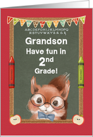 Back to School for Grandson in 2nd Grade Cute Squirrel and Chalkboard card