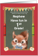 Back to School for Nephew in 1st Grade Cute Squirrel and Chalkboard card