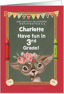 Back to School Custom Name 3rd Grade Cute Girly Deer card