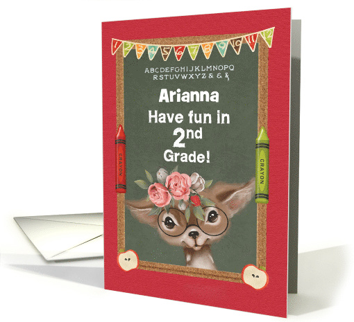 Back to School Custom Name 2nd Grade Cute Girly Deer card (1579584)