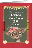 Back to School Custom Name 2nd Grade Cute Girly Deer card