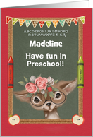 Back to School Custom Name Preschool Cute Girly Deer card