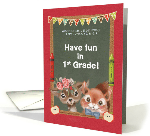 Back to School 1st Grade Boyish Squirrel and Girly Deer card (1579790)