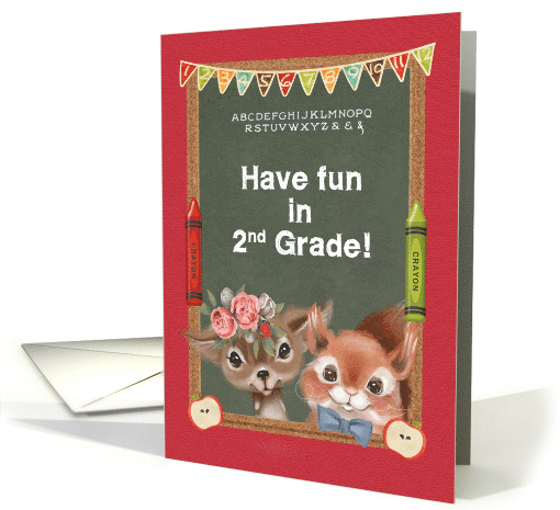 Back to School 2nd Grade Boyish Squirrel and Girly Deer card (1579792)