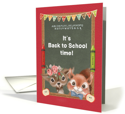 Back to School Time Animals Boyish Squirrel and Girly Deer card