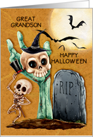 Happy Halloween to Great Grandson Skeletons and Bats Graveyard Scene card
