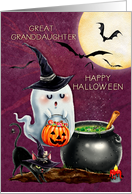 Happy Halloween to Great Granddaughter Cute Ghost and Black Cat card