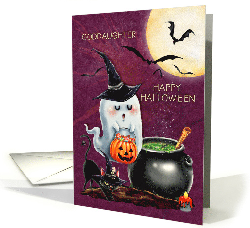 Happy Halloween to Goddaughter Cute Ghost and Black Cat card (1584548)