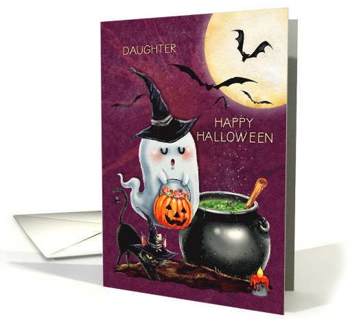 Happy Halloween to Daughter Cute Ghost and Black Cat card (1584550)
