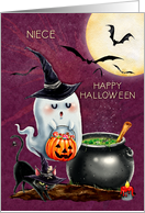 Happy Halloween to Niece Cute Ghost and Black Cat card