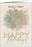 Happy Holidays to Sister and Family Pine Tree with Bird card