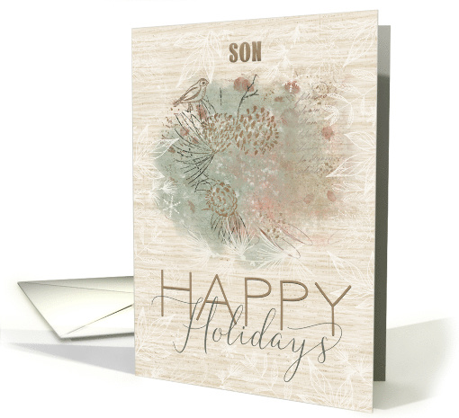 Happy Holidays to Son Pine Tree with Bird Painterly Effect card