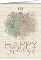 Happy Holidays to Son Pine Tree with Bird Painterly Effect card