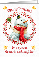 Merry Christmas to Great Granddaughter Cute Bear in Snowman Suit card