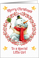 Merry Christmas to a Special Little Girl Cute Bear in Snowman Suit card