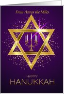 Happy Hanukkah From Across the Miles Golden Star of David card