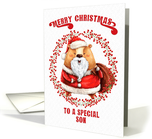 Merry Christmas to Son Big Bear in Santa Suit card (1589782)