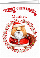 Merry Christmas Custom Name Big Bear in Santa Suit card