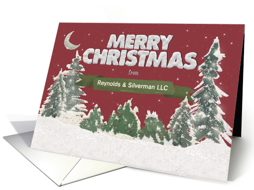 Merry Christmas Custom Business Name Pine Trees Snow Scene card