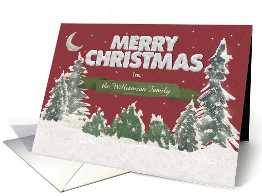 Merry Christmas Custom Name Pine Trees Snow Scene card (1591754)