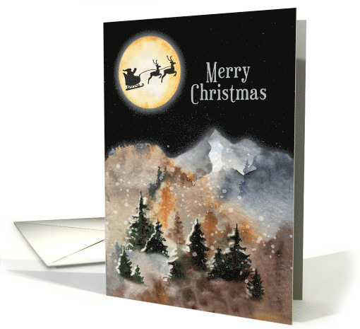 Merry Christmas Mountain Scene with Santa and Reindeer by... (1591756)