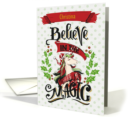 Merry Christmas Custom Name Magical Holiday Unicorn card (1591876)