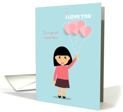 Happy Valentine's Day to Great Niece Cartoon Girl with Balloons card