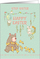 Happy Easter to Step Sister Springtime Bear and Bunnies card