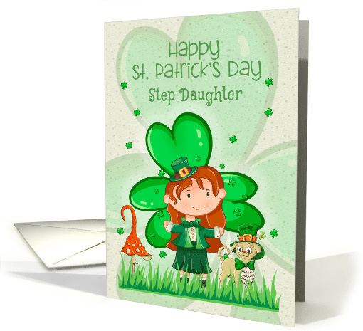 Happy St. Patrick's Day to Step Daughter Cute Girl with Shamrocks card
