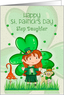 Happy St. Patrick’s Day to Step Daughter Cute Girl with Shamrocks card
