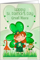 Happy St. Patrick’s Day to Great Niece Cute Girl with Shamrocks card