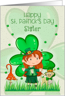 Happy St. Patrick’s Day to Sister Cute Girl with Shamrocks card