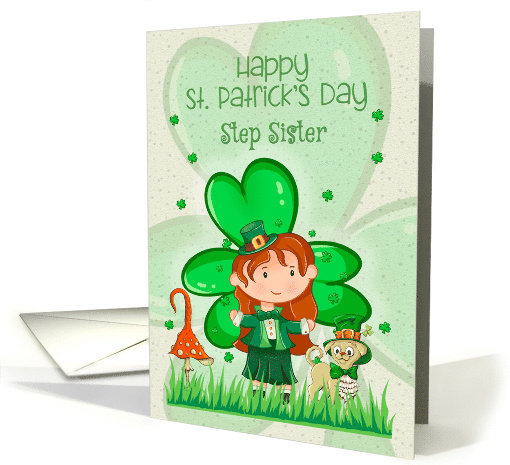 Happy St. Patrick's Day to Step Sister Cute Girl with Shamrocks card