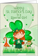 Happy St. Patrick’s Day to a Special Girl Cute Girl with Shamrocks card